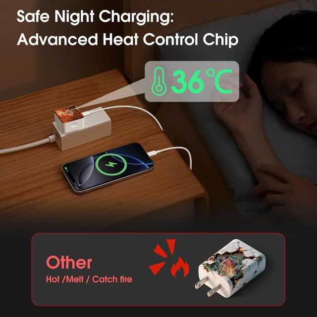 Detalle de 2-Pack 20W USB-C PD Charger with 2m C-to-C Cables for iPhone 17/16/15 & iPad (White)