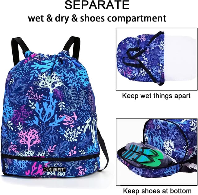 Detalle 2 de Risefit Waterproof Swimming Bags Drawstring Gym Bags for Adults & Kids