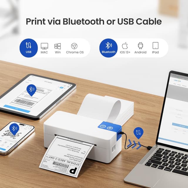 Detalle 2 de ETIKEZ PL50E Bluetooth Thermal Shipping Label Printer (4x6) for iPhone, Android, Windows & Mac, White