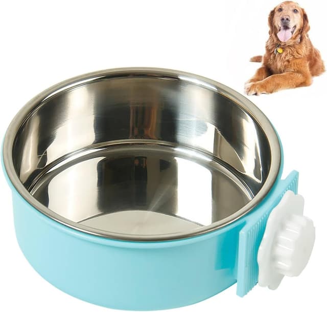 Detalle de SUOXU 2-in-1 Crate Hanging Dog Bowl (stainless steel) – 18cm, 850ml