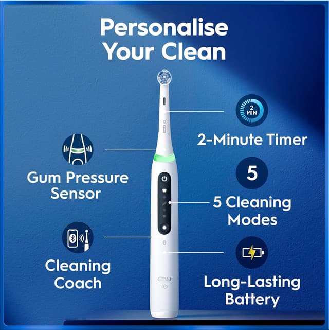 Detalle de Oral-B iO5 electric toothbrush for adults with 1 head, 5 modes and travel case (white)