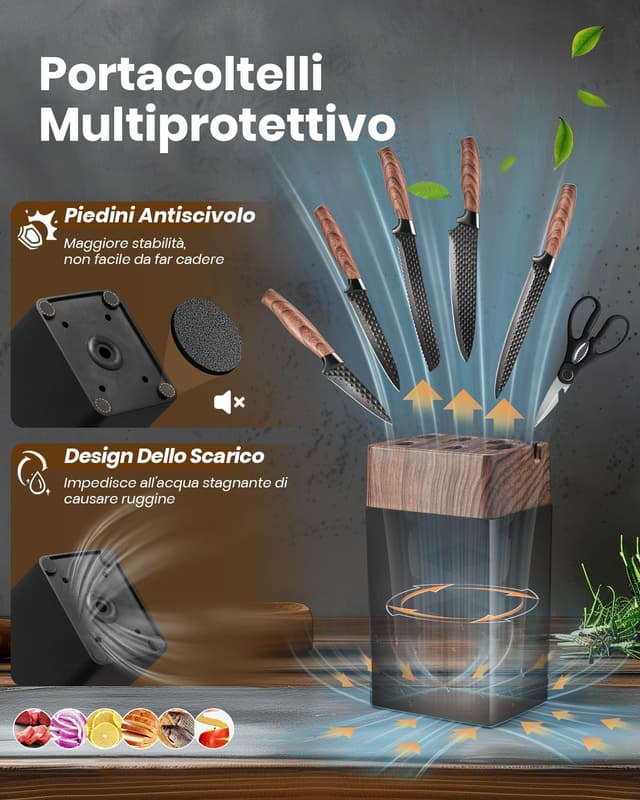 Thumbnail 6 de Denkich set coltelli da cucina da 7 pezzi con blocco e affilatore integrato