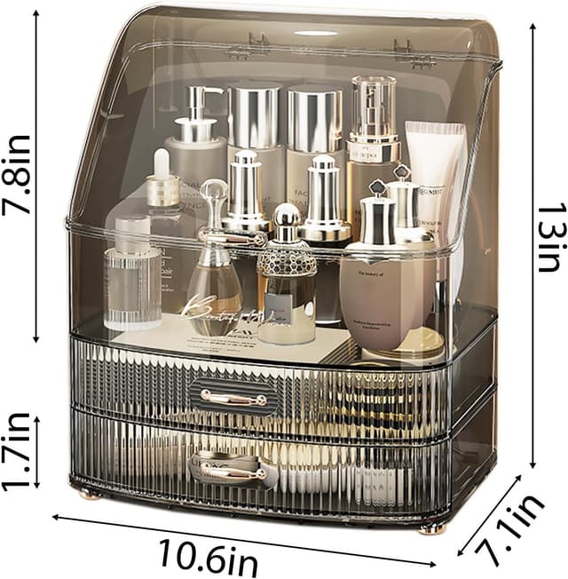 Detalle 2 de lurcns Makeup Organiser with Drawers (Clear Lid) – vanity and bathroom countertop storage box