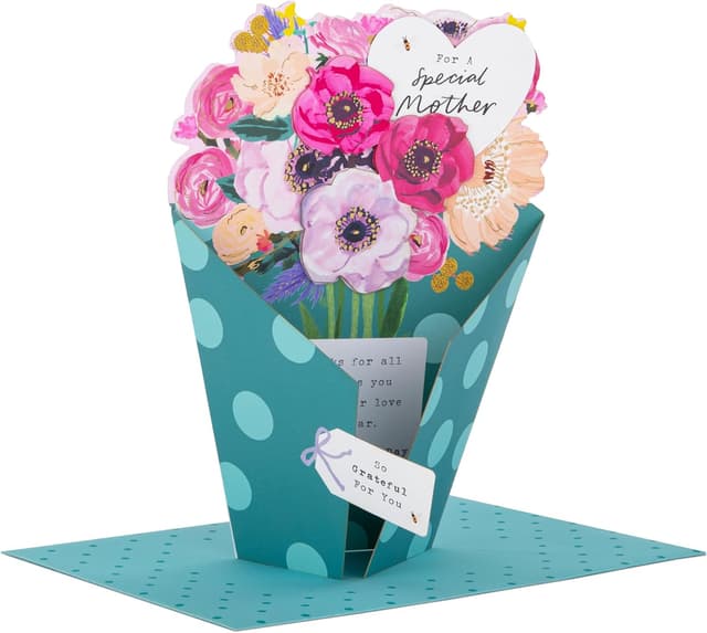 Thumbnail 6 de Hallmark Mother’s Day Card for Mother – Fold-Out Bouquet in Blue & Pink (with metallic gold foil details)