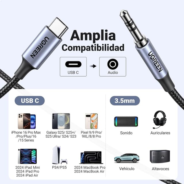 Thumbnail 5 de UGREEN Cable USB-C a Jack 3.5" Auxiliar para Coche 🎧
