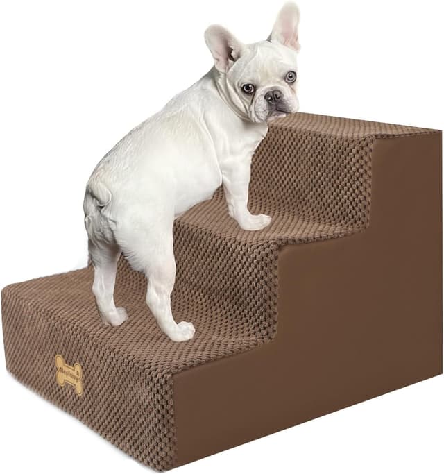 Thumbnail 6 de Nepfaivy 3-Step Dog Stairs for Bed with Non-Slip Foam Steps (Beige, 45x40x34cm)
