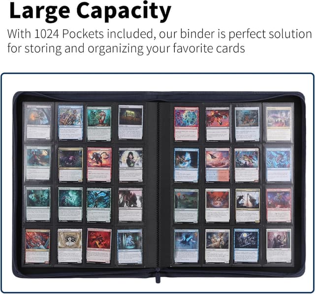 Detalle de Snekdy Premium 1024-Pocket Trading Card Binder (Blue) with Waterproof PU Leather Cover