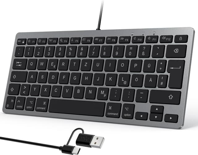 Detalle de OMOTON kabelgebundene Mac-Tastatur mit Dualanschluss (Type-C/USB) QWERTZ, flüsterleise Tasten, grau
