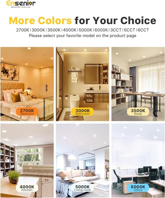 Detalle de Ensenior 12-Pack 4-Inch LED Recessed Lights (Dimmable, 5000K Daylight, 750LM, IC Rated) — ERL-9X-ETL