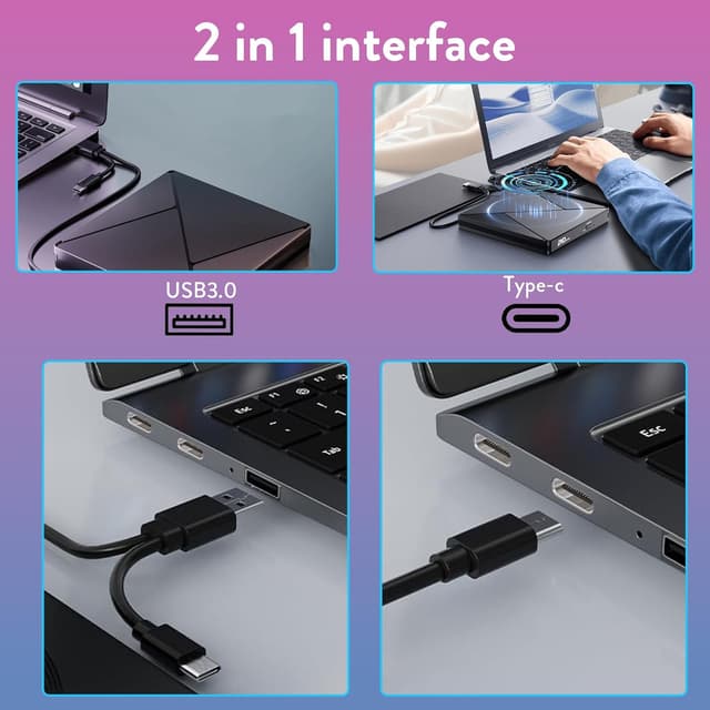 Thumbnail 1 de External CD DVD Drive USB 3.0 Type-C Slim Portable 📀