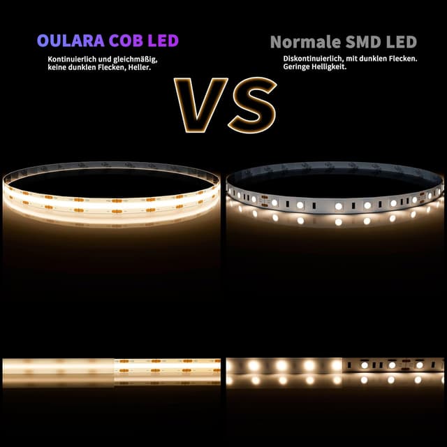 Thumbnail 6 de OULARA USB COB LED Streifen 5V (4000K, 3 m) dimmbar mit Speicherfunktion – warmweiß/natürliches Weiß