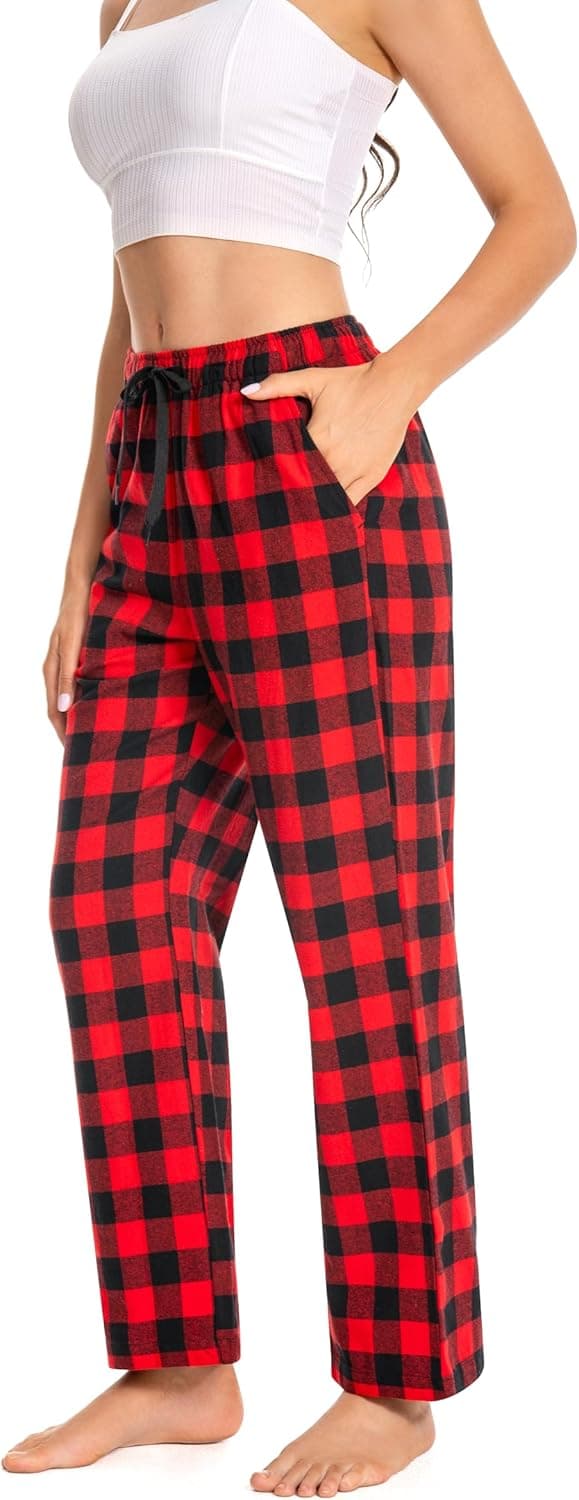 Detalle de Pantalon de pyjama femme Cyathea en flanelle de coton 100% à carreaux avec poches et taille réglable