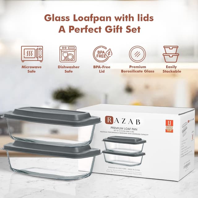 Thumbnail 6 de Razab LARGE 7.6-Cup Glass Loaf Pan Set