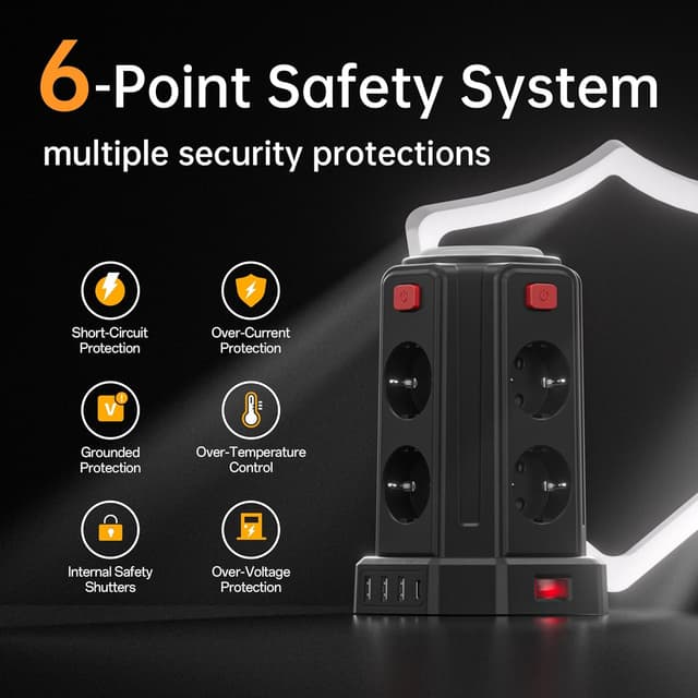 Detalle 1 de Steckdosenleiste mit 4 USB und Licht, 16A