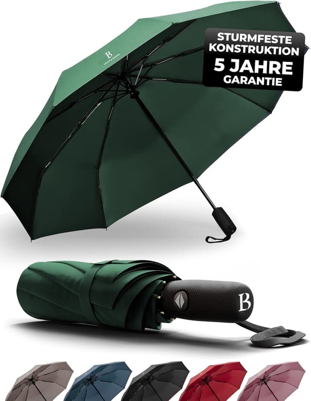 Detalle de LOGAN & BARNES Boston Taschenschirm sturmfest bis 140 km/h mit Auf-Zu-Automatik und Teflon-Beschichtung