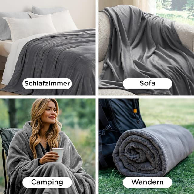 Detalle de BEDSURE Flauschig Fleecedecke XXL 220x240 cm (grau) – warme Wohndecke zum Kuscheln