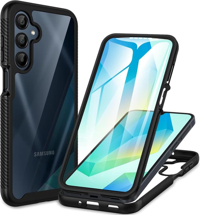 Detalle de CENHUFO for Samsung A17 / A16 Case with built-in screen protector and 360° shockproof cover (Black/Clear)