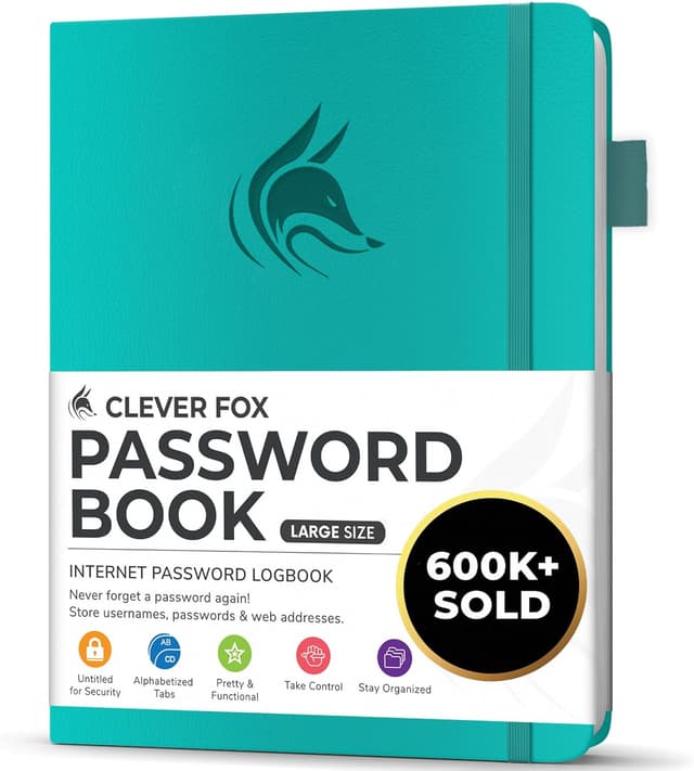 Thumbnail 6 de Clever Fox Password Book with Alphabetical Tabs (Medium) – Yellow password & internet address organiser logbook