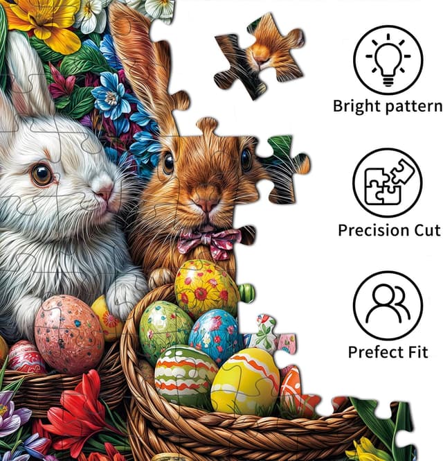 Detalle de MOJIGE 1000-Piece Adult Jigsaw Puzzle (Easter Bunny Theme) – Challenging 70 cm x 50 cm