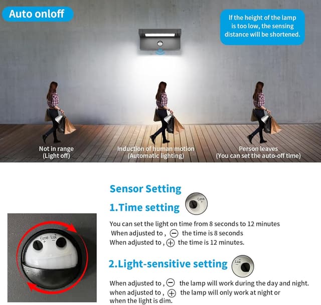 Detalle 2 de Applique LED da parete esterno con sensore di movimento e pannello orientabile IP65, 22W, 6500K bianco freddo