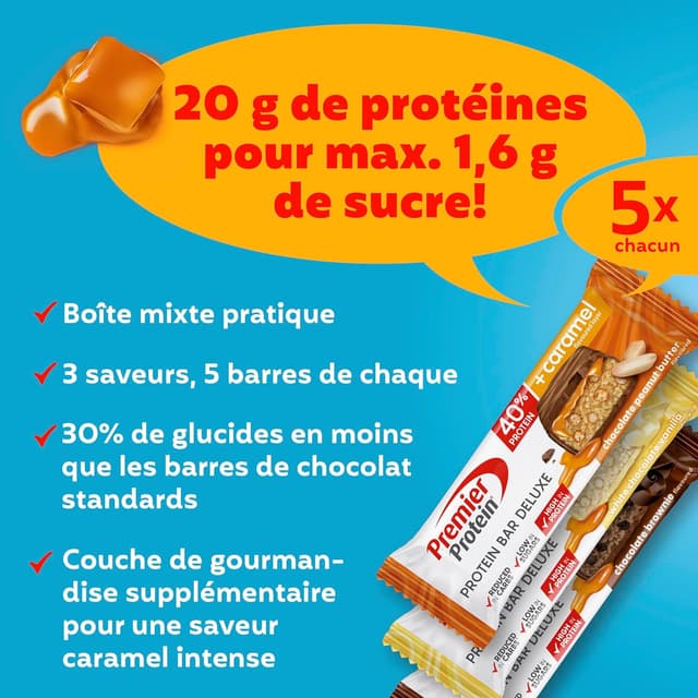 Thumbnail 2 de Premier Protein Bar Deluxe boîte 15 x 50g — barre protéinée 40% 🍫