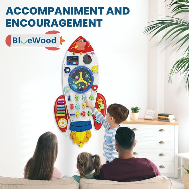 Detalle de BlueWood Wooden Wall Busy Board Panels (Rocket) — Montessori-inspired toddler learning activity center