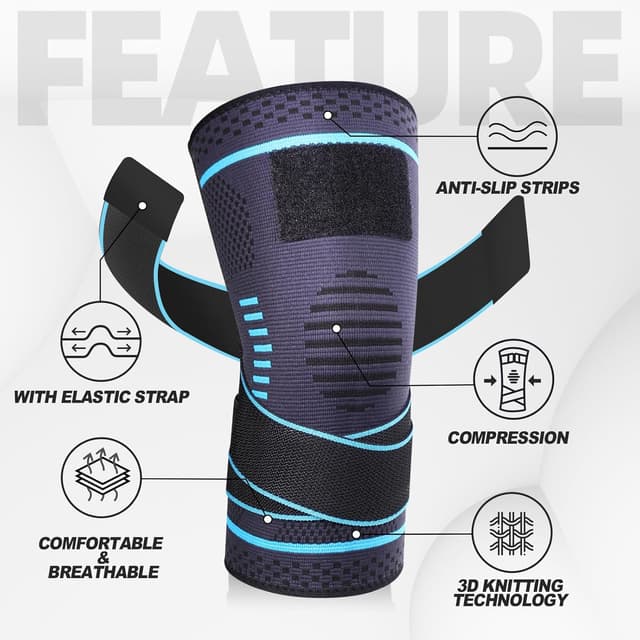 Detalle 2 de Lexniush Kniebandage mit Kompression & verstellbaren Gurten (rechts/links) – grau, XL