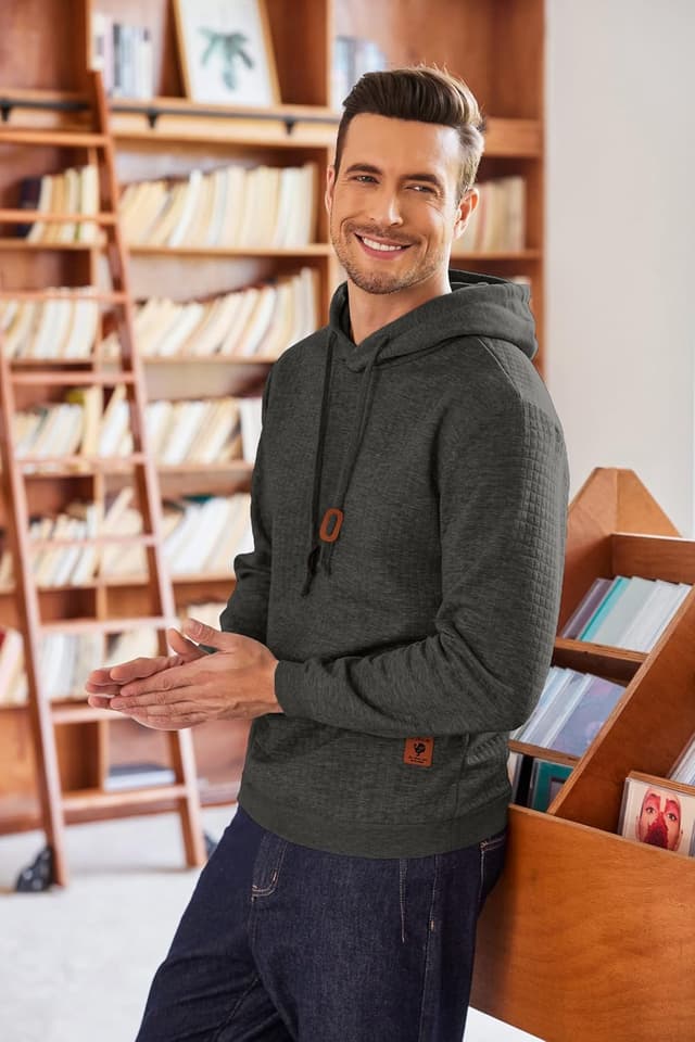 Detalle de COOFANDY Pull à capuche pour homme hipster Gym à carreaux avec cordon