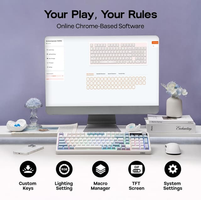 Thumbnail 6 de EPOMAKER TH99 Pro 96% Mechanical Keyboard with Screen & Knob (Hot-Swap, Wireless 2.4G/Bluetooth) — Blue & White Creamy Jade