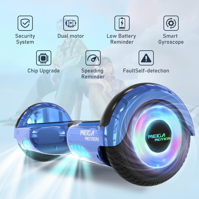 Detalle de MEGA MOTION Hoverboard 6,5 Zoll mit Sitz für Kinder (Bluetooth-Lautsprecher, LED-Radlicht)