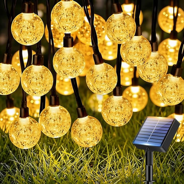 Detalle de btfarm 15 m Solar-Lichterkette mit 50 LED (Kristallkugeln) für außen – 8 Modi, warmweiß, IP65