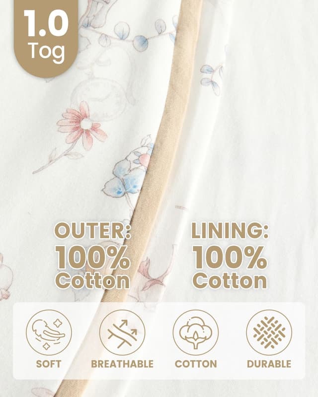 Detalle de WYTbaby 2er Pack Baby-Schlafsack 1,5 Tog aus 100% Baumwolle (0–24 Monate)