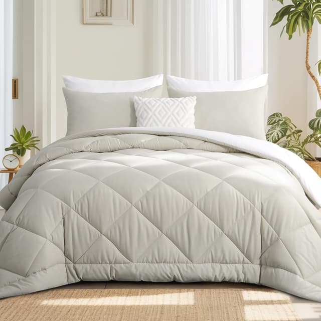 Detalle de RUIKASI Coverless Duvet King Size 10.5 Tog (400GSM) with 2 Pillowcases – Reversible Beige/White