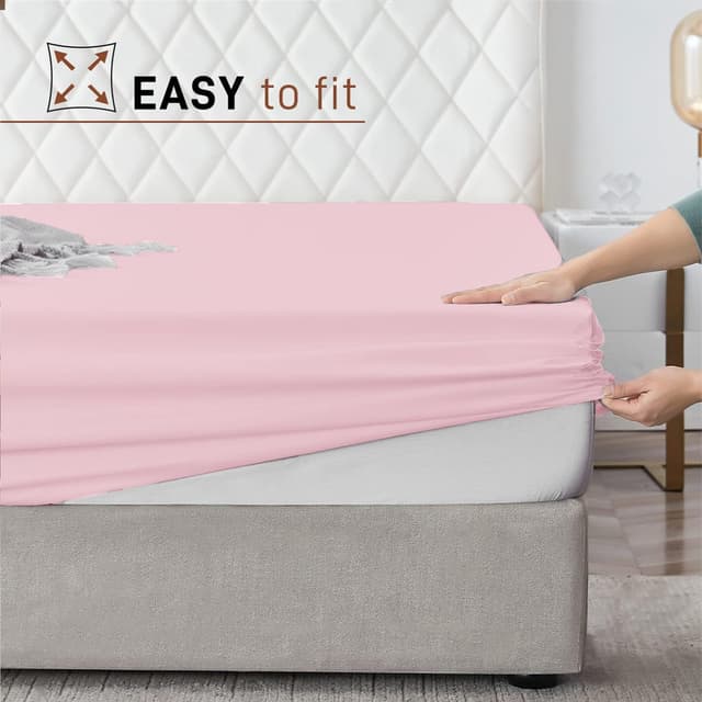 Detalle de AR Ware Double Fitted Sheet in 100% Egyptian Cotton (300 TC) – 30 cm Deep, Blush