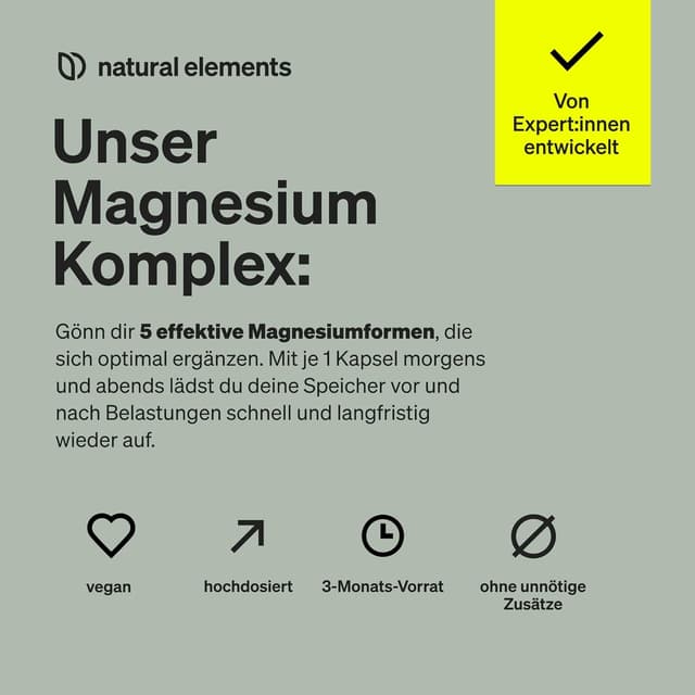 Detalle de natural elements Magnesium Komplex 400 mg — Nahrungsergänzungsmittel 💊