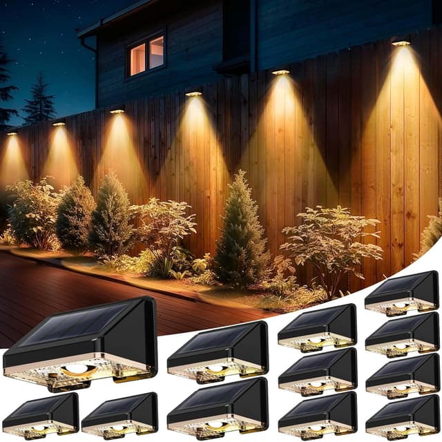 Detalle de Delaiglow Solar Fence Lights 12 Pack (Warm White 3000K) – Waterproof outdoor wall & fence lights