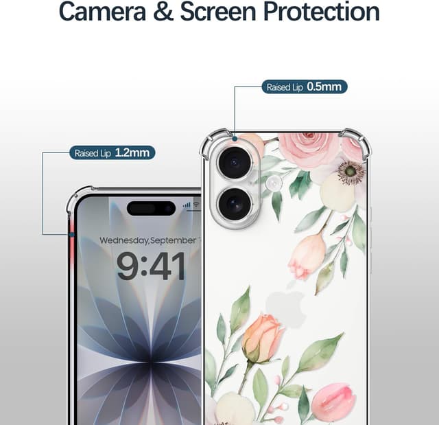 Thumbnail 1 de Choeeu ChoosEU transparente Hülle für iPhone 17 – weiches TPU/ Silikon-Case mit Blume-Muster (Rose/Tulpen)