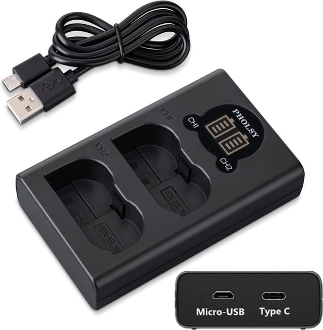 Detalle de PHOLSY Dual-Ladegerät EN-EL15 (MH-25 / MH-25a) für Nikon Z & D, 2 Akkus gleichzeitig