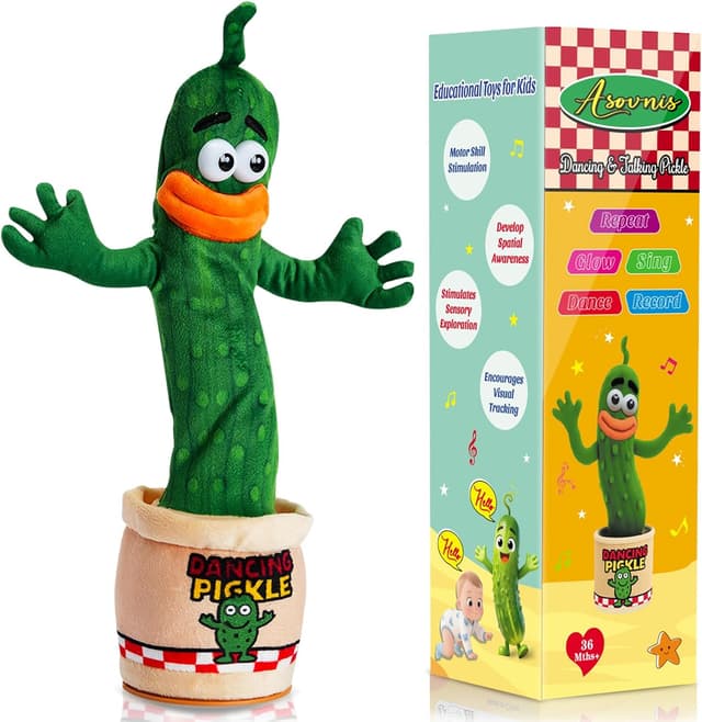 Detalle de Cornichon interactif parlant et dansant pour bébé (0-6, 3-6, 6-12, 12-18 mois) – enregistre, répète, lumières LED et volume réglable