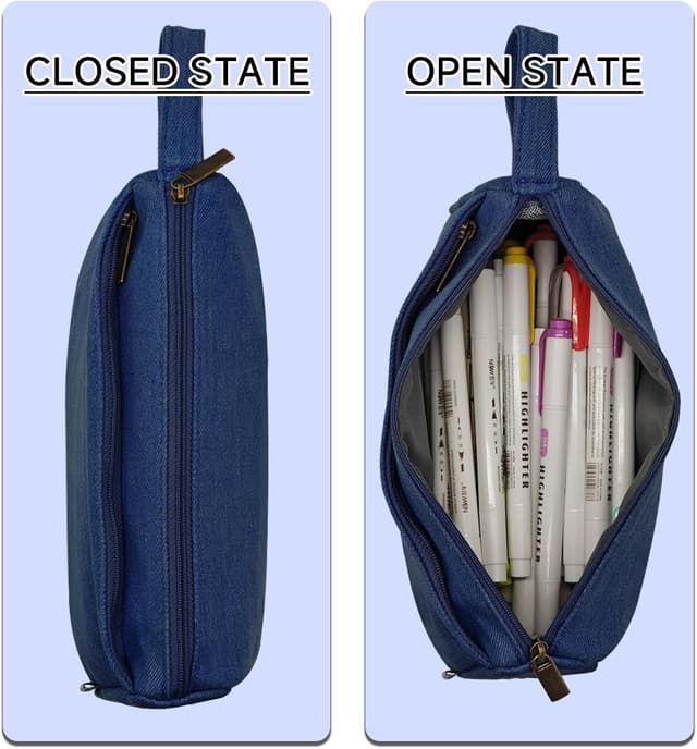 Detalle 1 de Boziee Oxford-Stoff Federmäppchen Mäppchen (dunkle Denim) – große Kapazität mit Doppelreißverschluss