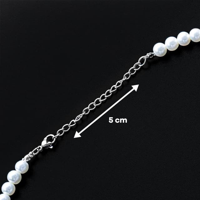 Detalle de Netrox Perlenkette mit verstellbarer Edelstahlkette und Geschenkbox – für Damen & Herren