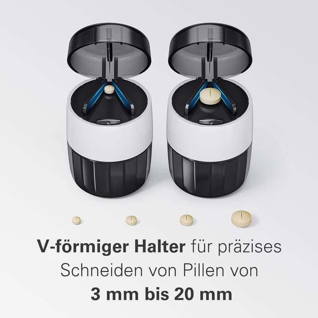 Detalle 1 de 3-in-1 Tablettenmörser mit Tablettenschneider und Tablettenfach – Tabletten Zerkleinern, Teilen & Aufbewahren