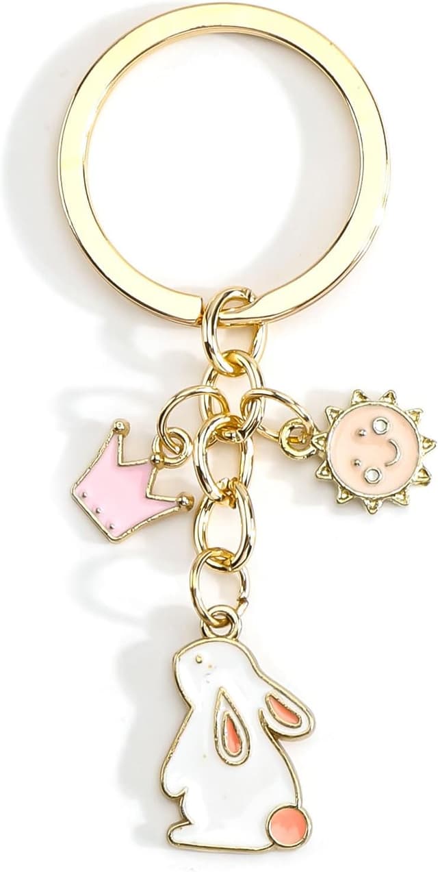 Detalle de Gallkeat Sakura Rabbit Keychain – cute metal bunny charm for bags, keys and car accessories