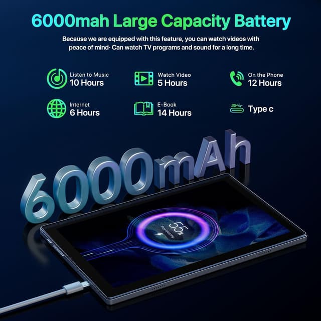 Detalle de Android 15 10.1-inch Tablet (Grey) — 5G/ WiFi 6, 16GB+64GB, 6000mAh, Widevine L1