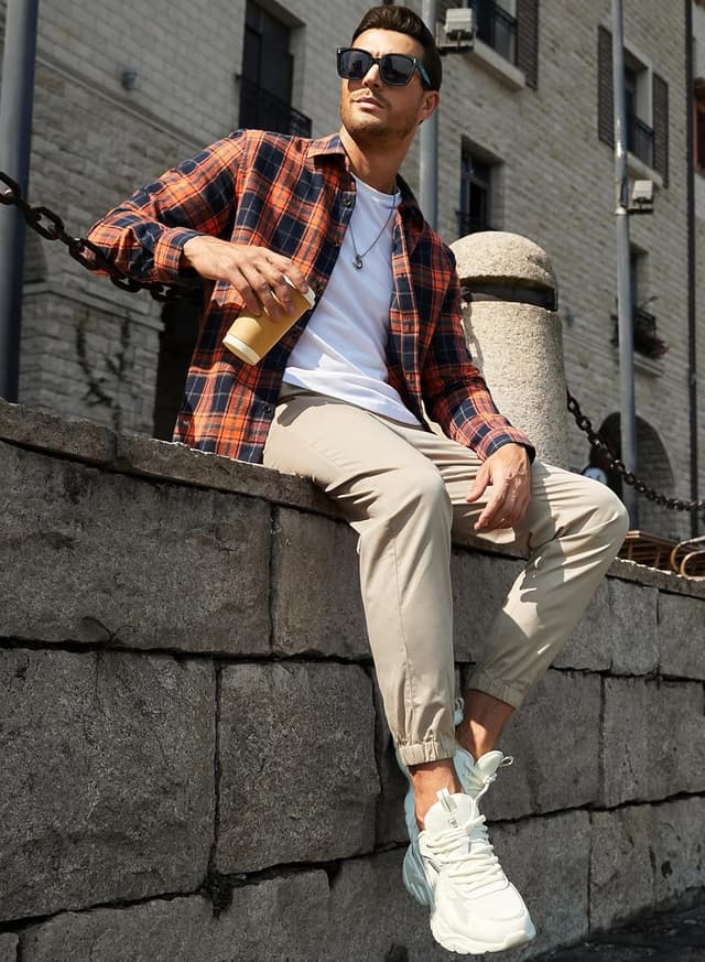 Detalle 2 de JMIERR Herren Cargo-Chino Jogginghose aus Baumwolle mit elastischem Bund und Kordelzug