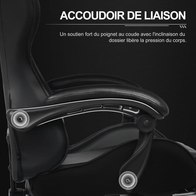 Detalle de GTPLAYER Chaise Gaming noire avec massage lombaire et repose-pieds rétractable