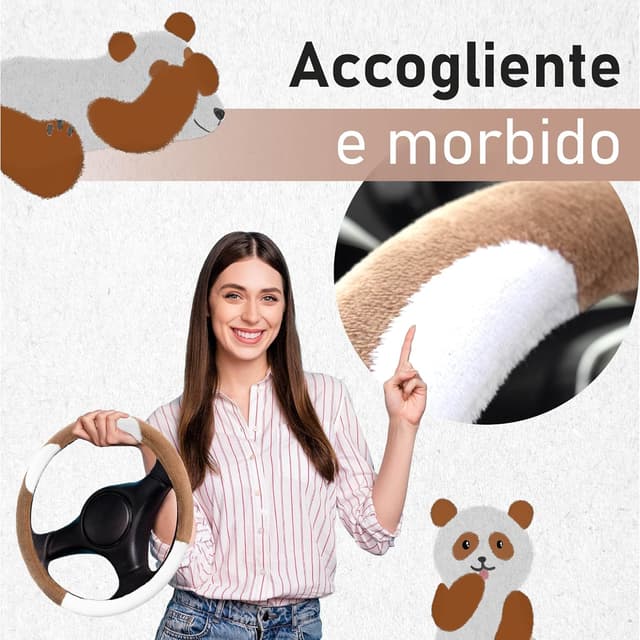 Detalle 2 de Upgrade4cars Coprivolante universale in peloso marrone e bianco (diametro 37-39 cm)