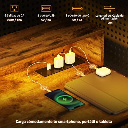 Thumbnail 4 de HOMCOM Escritorio Industrial con Luces LED y Tomas de Corriente🖥