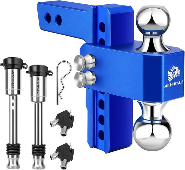 Detalle de METOWARE Adjustable Trailer Hitch (Aluminum) for 2-Inch Receiver, 6-Inch Drop/Rise, Dual Ball, 14,000 lbs GTW
