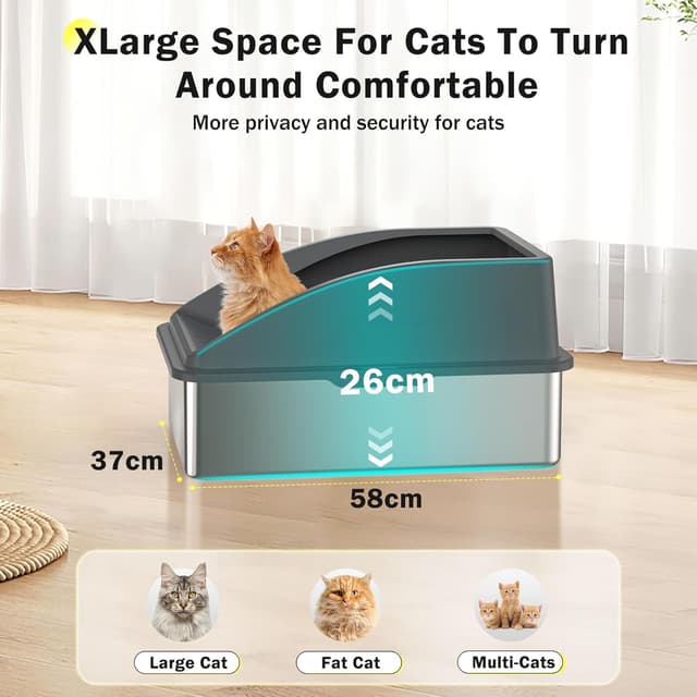 Detalle de FURTIME Stainless Steel Cat Litter Tray 58x37x26cm